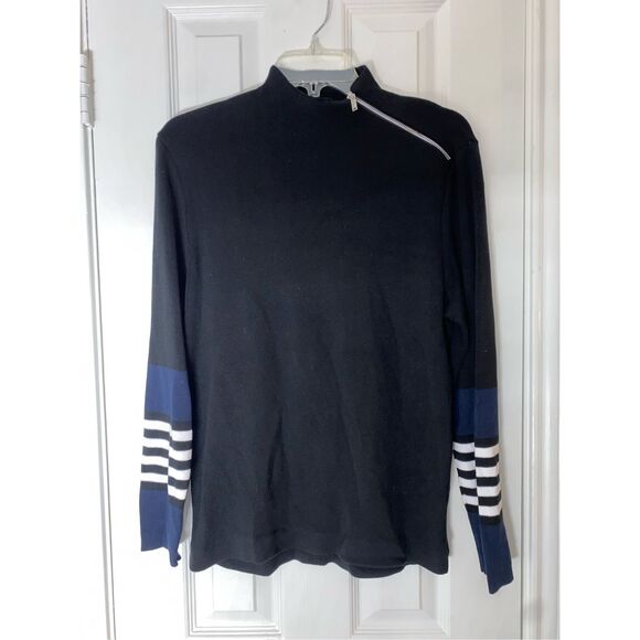 Karl Lagerfeld Paris Stripe Cuff Mock Neck Sweater Black/Blue, Sz Small, MP $169 - Picture 11 of 11